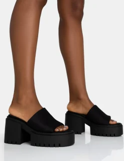 Best Sabeena Black Chunky Mule Round Toe Mid Heel Sandals Mules | Mid Heels
