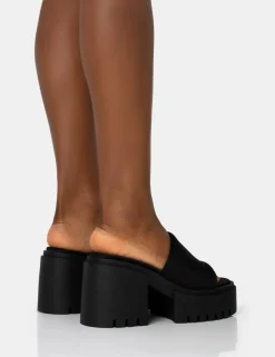 Best Sabeena Black Chunky Mule Round Toe Mid Heel Sandals Mules | Mid Heels