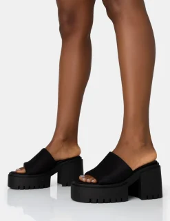 Best Sabeena Black Chunky Mule Round Toe Mid Heel Sandals Mules | Mid Heels