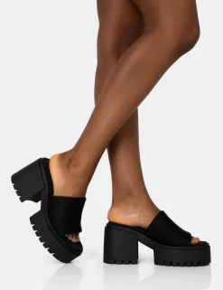 Best Sabeena Black Chunky Mule Round Toe Mid Heel Sandals Mules | Mid Heels