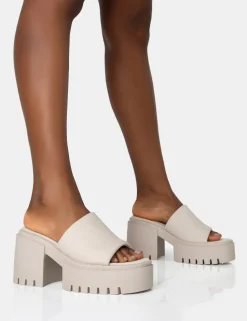 Flash Sale Sabeena Ecru Chunky Mule Round Toe Mid Heel Sandals Mules | Mid Heels