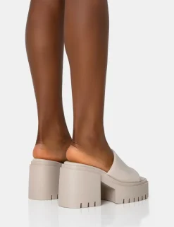 Flash Sale Sabeena Ecru Chunky Mule Round Toe Mid Heel Sandals Mules | Mid Heels