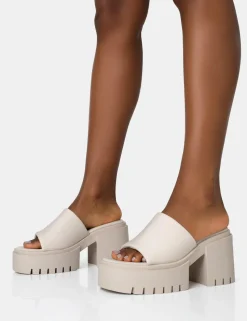 Flash Sale Sabeena Ecru Chunky Mule Round Toe Mid Heel Sandals Mules | Mid Heels