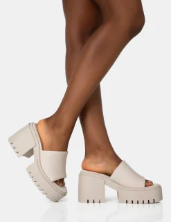 Flash Sale Sabeena Ecru Chunky Mule Round Toe Mid Heel Sandals Mules | Mid Heels