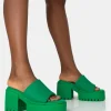 Store Sabeena Green Chunky Mule Round Toe Mid Heel Sandals Mules | Mid Heels