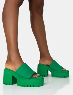 Store Sabeena Green Chunky Mule Round Toe Mid Heel Sandals Mules | Mid Heels