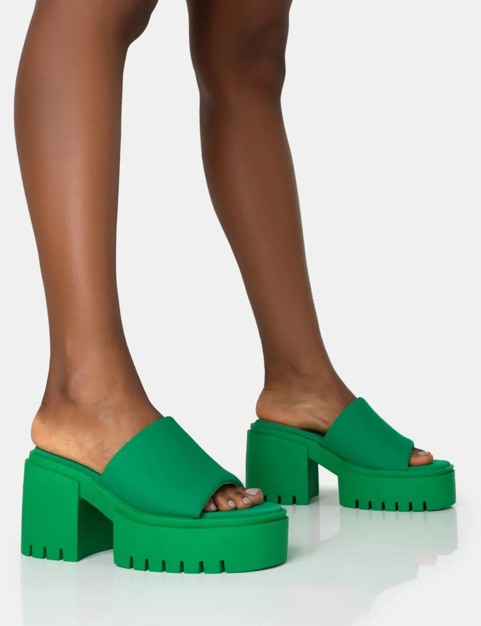 Store Sabeena Green Chunky Mule Round Toe Mid Heel Sandals Mules | Mid Heels