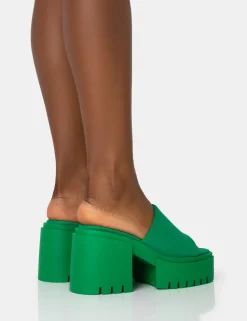 Store Sabeena Green Chunky Mule Round Toe Mid Heel Sandals Mules | Mid Heels