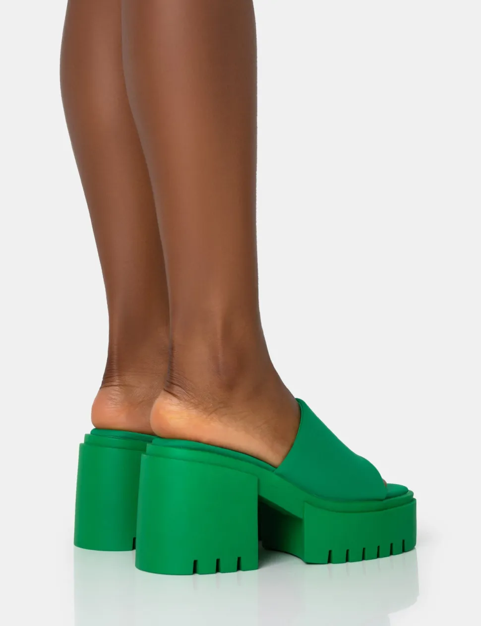 Store Sabeena Green Chunky Mule Round Toe Mid Heel Sandals Mules | Mid Heels