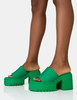 Store Sabeena Green Chunky Mule Round Toe Mid Heel Sandals Mules | Mid Heels