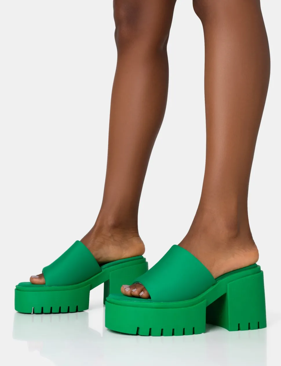 Store Sabeena Green Chunky Mule Round Toe Mid Heel Sandals Mules | Mid Heels