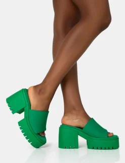 Store Sabeena Green Chunky Mule Round Toe Mid Heel Sandals Mules | Mid Heels