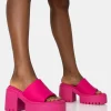 Online Sabeena Chunky Mule Round Toe Mid Heel Sandals Pink Heels | Mules