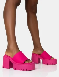 Online Sabeena Chunky Mule Round Toe Mid Heel Sandals Pink Heels | Mules