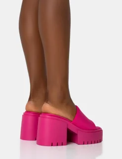 Online Sabeena Chunky Mule Round Toe Mid Heel Sandals Pink Heels | Mules
