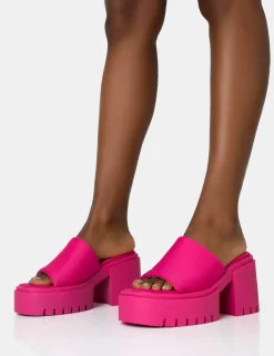 Online Sabeena Chunky Mule Round Toe Mid Heel Sandals Pink Heels | Mules