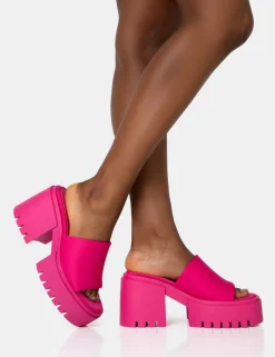 Online Sabeena Chunky Mule Round Toe Mid Heel Sandals Pink Heels | Mules