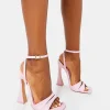 Fashion Saintly Wide Fit Baby Pink Pu Wrap Around the Ankle Barley There Square Toe Flared Block High Heels Wide Fit Heels | Wide Fit Heels