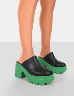 Best Sale Sandi PU Chunky Sole Block Heeled Mules 4" Heels | Mules