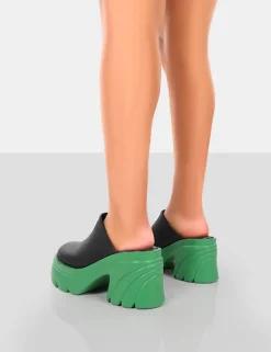 Best Sale Sandi PU Chunky Sole Block Heeled Mules 4" Heels | Mules