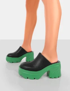 Best Sale Sandi PU Chunky Sole Block Heeled Mules 4