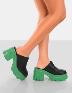 Best Sale Sandi PU Chunky Sole Block Heeled Mules 4