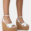 Store Sandy PU Knot Strap Round Toe Cork Wedge Heels Wedges | Block Heels