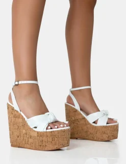 Store Sandy PU Knot Strap Round Toe Cork Wedge Heels Wedges | Block Heels