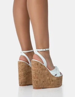 Store Sandy PU Knot Strap Round Toe Cork Wedge Heels Wedges | Block Heels