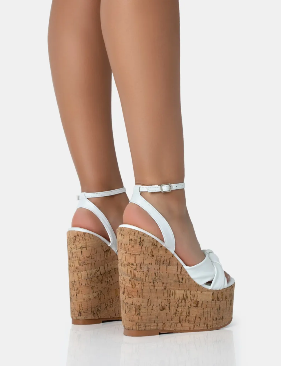Store Sandy PU Knot Strap Round Toe Cork Wedge Heels Wedges | Block Heels