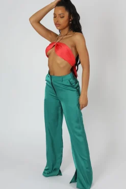Cheap Satin Chain Halterneck Top Coral Sculpt & Leisure | Kaiia The Label