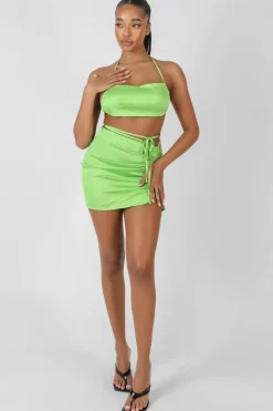 Best Satin Ruched Detail Mini Skirt Sculpt & Leisure | Kaiia The Label
