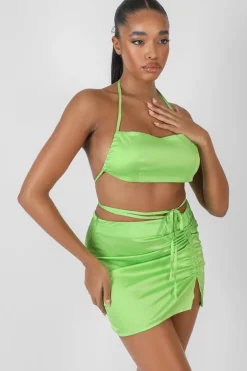 Best Satin Ruched Detail Mini Skirt Sculpt & Leisure | Kaiia The Label