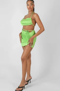 Best Satin Ruched Detail Mini Skirt Sculpt & Leisure | Kaiia The Label