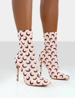 Discount Saturn Return Pointed Toe Stiletto Printed Sock Boots High Heels | Sock Boots