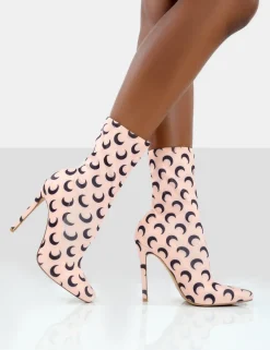Discount Saturn Return Pointed Toe Stiletto Printed Sock Boots High Heels | Sock Boots