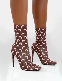 Sale Saturn Return Wide Fit Pointed Toe Stiletto Printed Sock Boots High Heels | Wide Fit Boots
