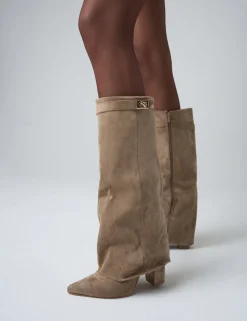 Hot Say Yes Faux Suede Padlock Fold Over Knee High Boots Long Boots | Knee High Boots