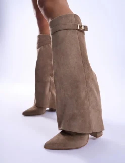 Hot Say Yes Faux Suede Padlock Fold Over Knee High Boots Long Boots | Knee High Boots