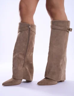 Hot Say Yes Faux Suede Padlock Fold Over Knee High Boots Long Boots | Knee High Boots