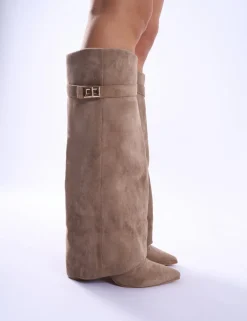 Hot Say Yes Faux Suede Padlock Fold Over Knee High Boots Long Boots | Knee High Boots