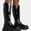 Online Scorpio Rubberised Pu Rounded Toe Chunky Sole Knee High Boots Knee High Boots | Long Boots