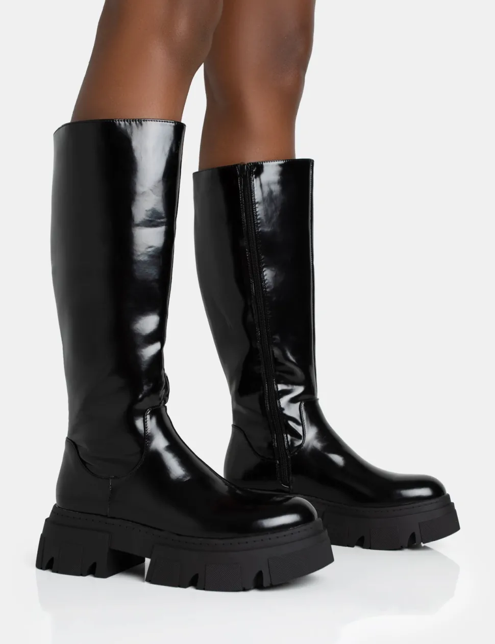 Online Scorpio Rubberised Pu Rounded Toe Chunky Sole Knee High Boots Knee High Boots | Long Boots