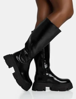 Online Scorpio Rubberised Pu Rounded Toe Chunky Sole Knee High Boots Knee High Boots | Long Boots