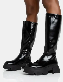 Online Scorpio Rubberised Pu Rounded Toe Chunky Sole Knee High Boots Knee High Boots | Long Boots