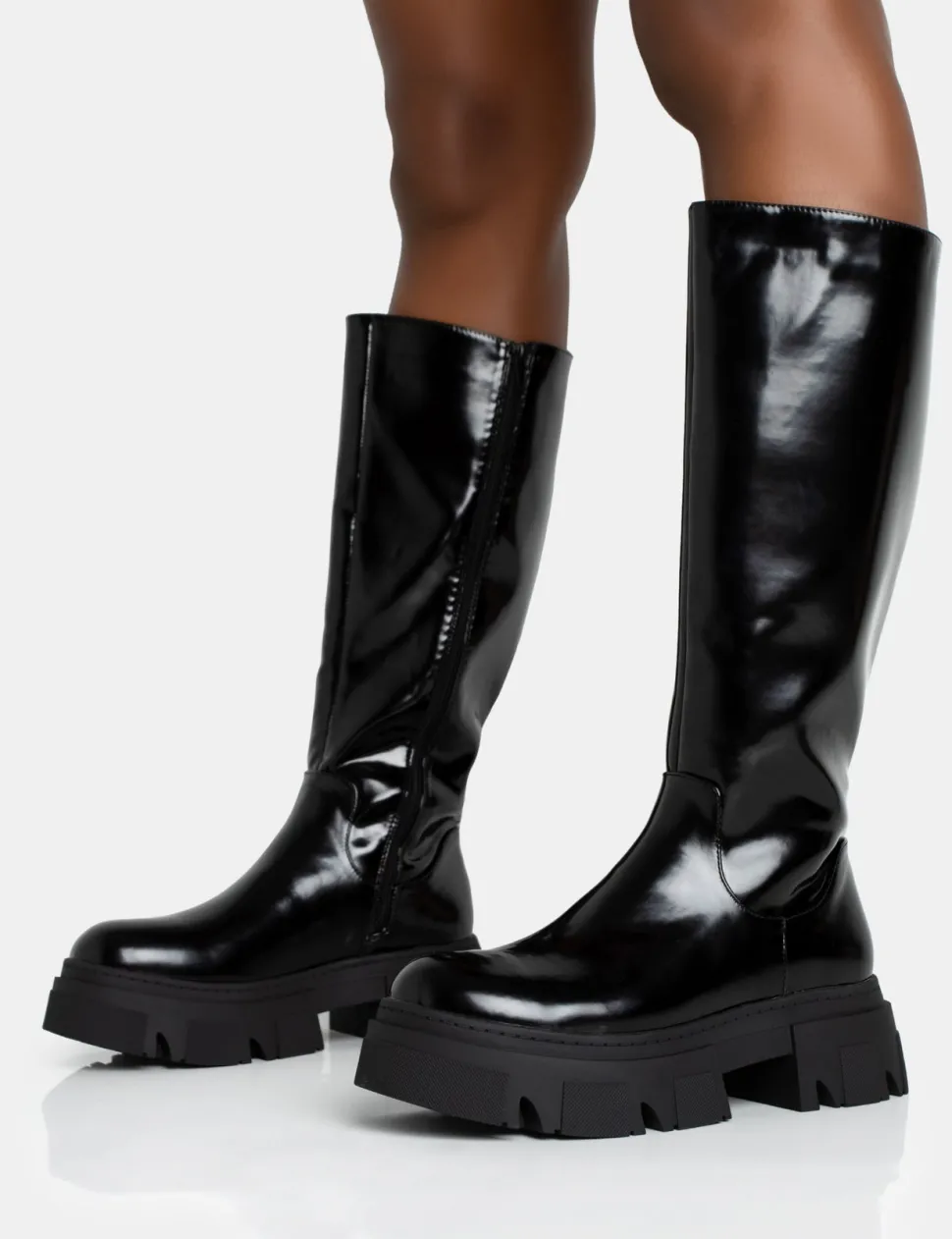 Online Scorpio Rubberised Pu Rounded Toe Chunky Sole Knee High Boots Knee High Boots | Long Boots