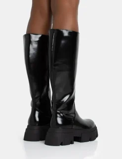 Online Scorpio Rubberised Pu Rounded Toe Chunky Sole Knee High Boots Knee High Boots | Long Boots