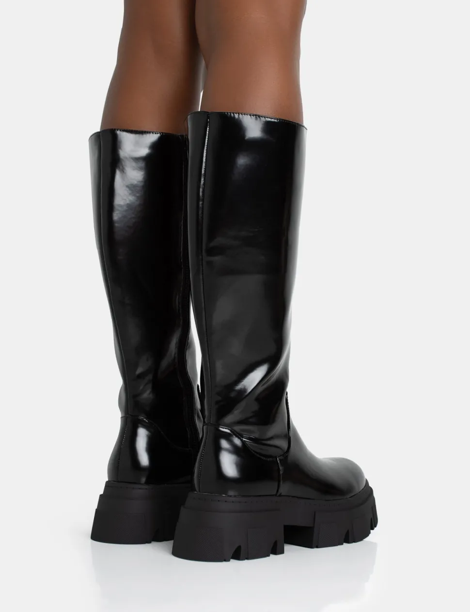 Online Scorpio Rubberised Pu Rounded Toe Chunky Sole Knee High Boots Knee High Boots | Long Boots