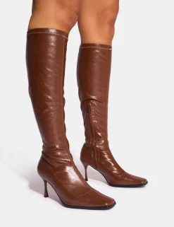 Best Sale Scorpion Chocolate Mid Heel Sock Knee High Boots Sock Boots | Ankle Boots