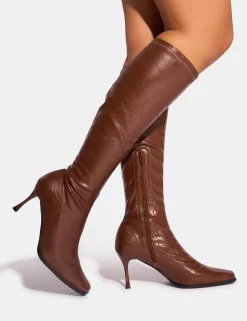 Best Sale Scorpion Chocolate Mid Heel Sock Knee High Boots Sock Boots | Ankle Boots